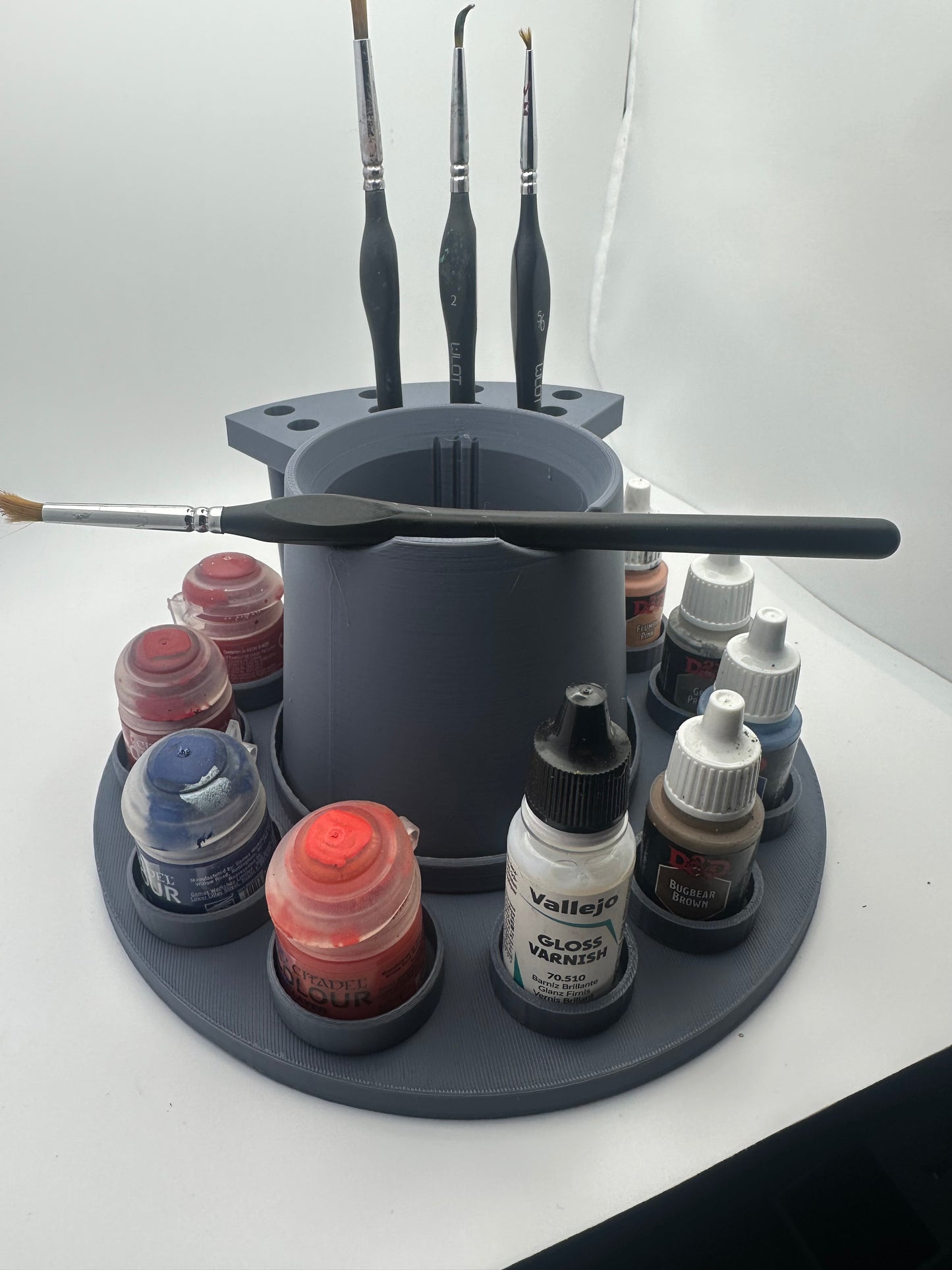 Modular Miniature Paint Station – Citadel & Vallejo Compatible, 12 Brush Holder with Water Cup – UK Delivery Included