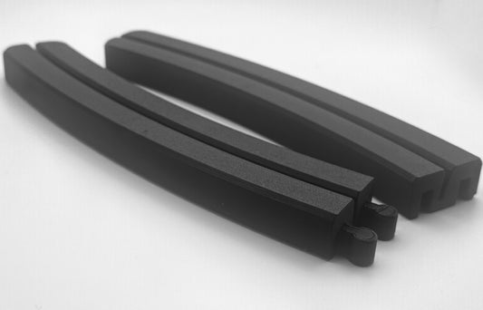 Two empty black curved card holder sections with connector tabs