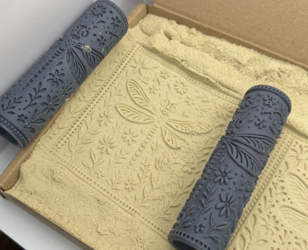 Dragonfly Floral Emboss & Deboss Texture Roller Pair No. 4