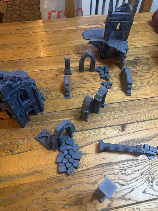 Gothic Ruins Terrain Set – Modular Two-Building Bundle – UK Delivery Included