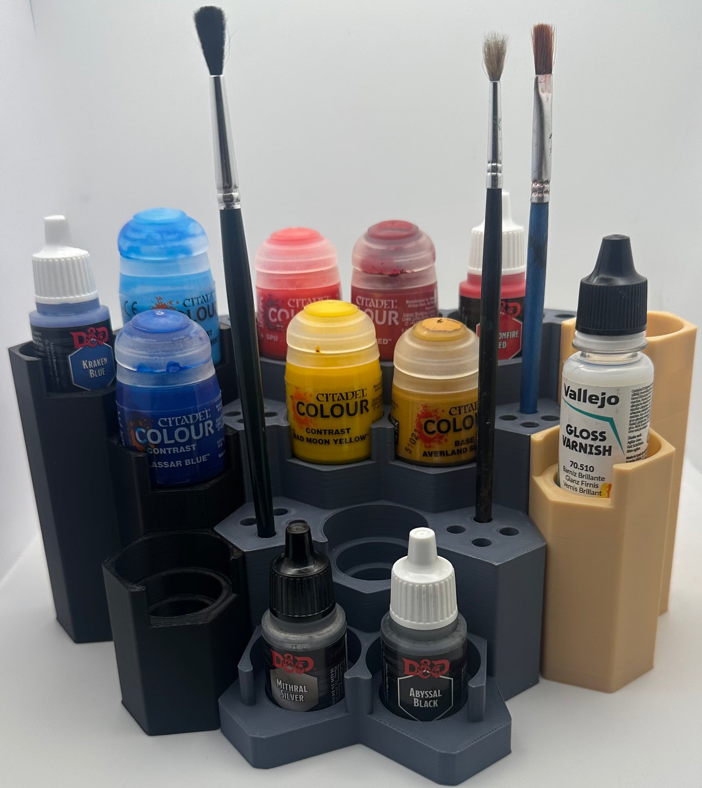 Modular Corner Paint Rack Workstation Set – Citadel, Vallejo & Army Painter Compatible – 14 Paint Capacity Module & Brush Holder