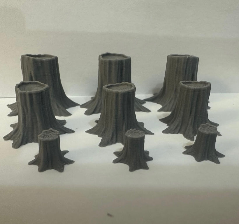 Mixed Tree Stump Scatter Terrain Set – 20–40mm Tabletop Scenery - UK delivery included.