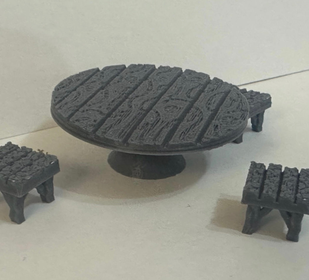 Rustic Table and Stools Terrain Set for Tabletop RPGs - UK delivery included.