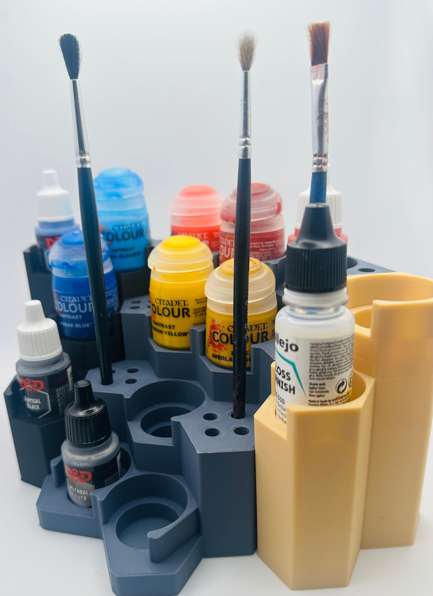 Modular Corner Paint Rack Workstation Set – Citadel, Vallejo & Army Painter Compatible – 14 Paint Capacity Module & Brush Holder