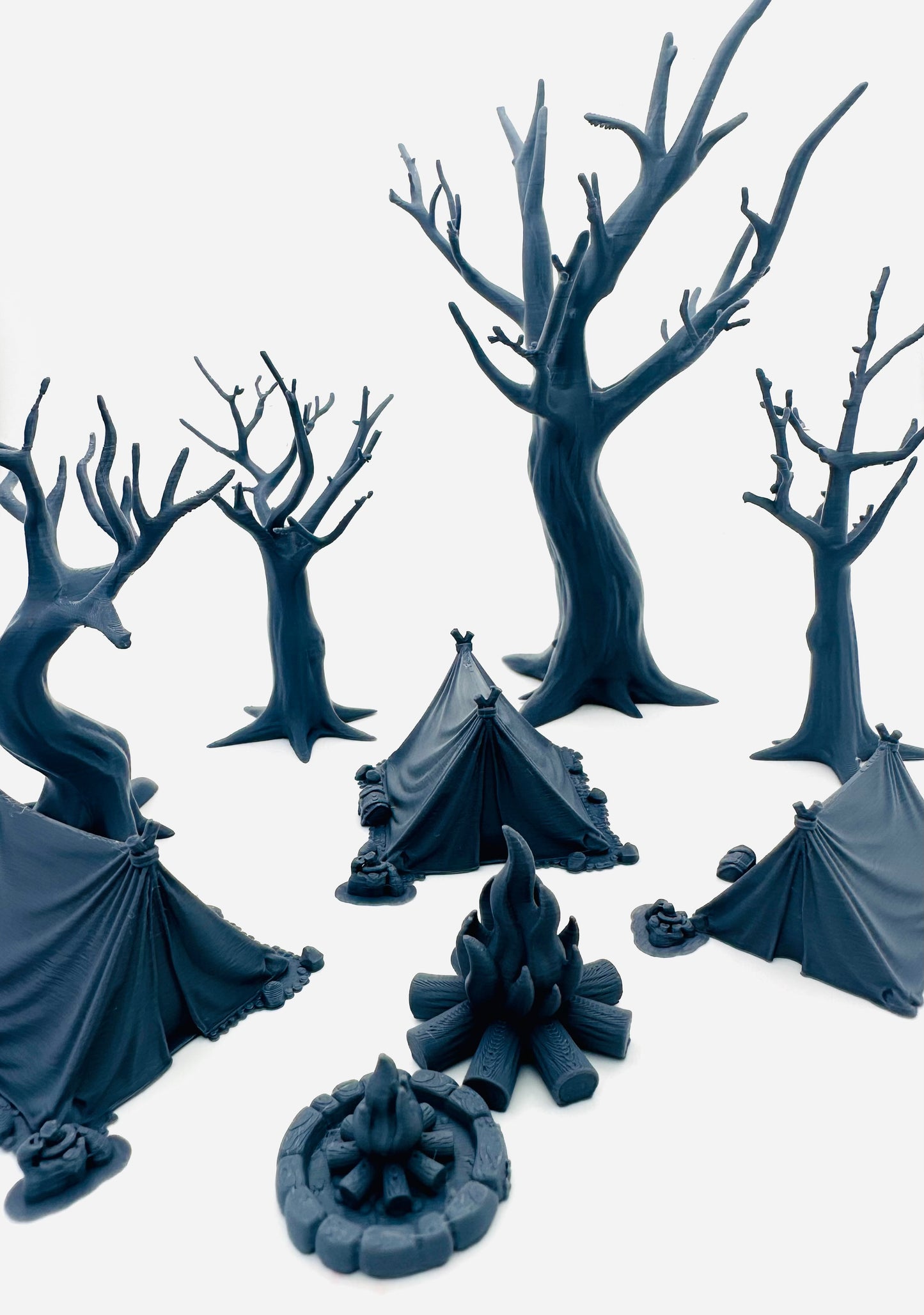Modular Campsite Encounter Terrain Set – Tents, Trees & Campfires – Tabletop RPG Scenery