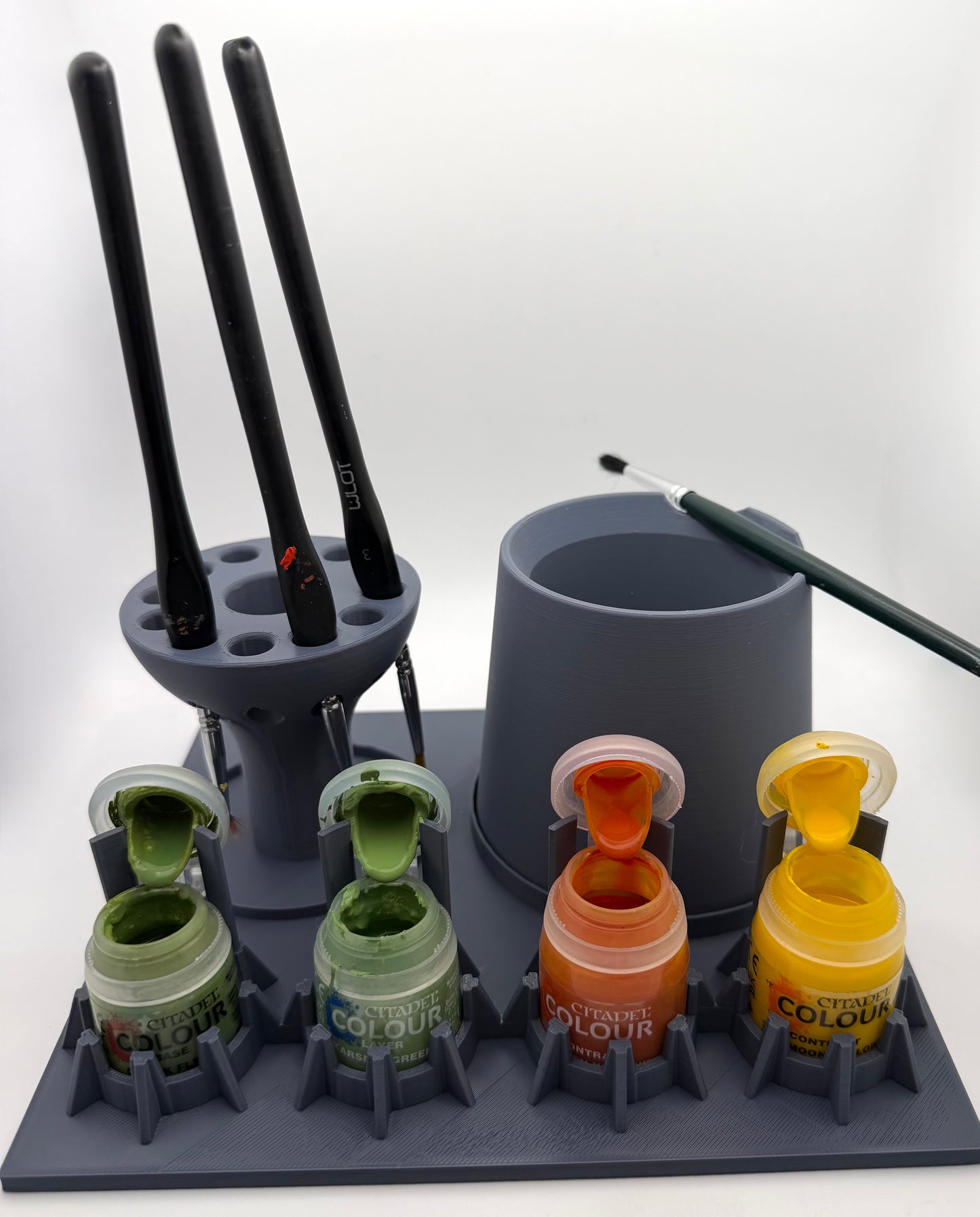 Citadel Paint Pot Holder & Brush Cleaning Station – Organiser for Warhammer Painting Setup