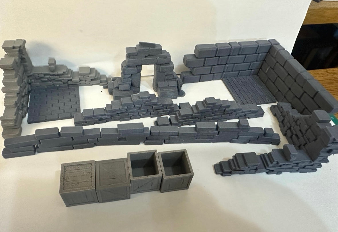 Modular Ruined Stone Wall Starter Bundle – 3D Printed Tabletop Terrain - UK delivery included.