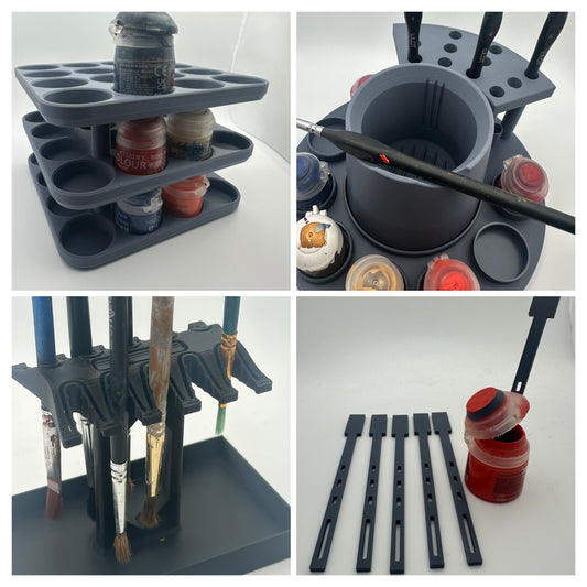 Complete Miniature Painting Setup Bundle – Compatible with Citadel Paint Pots – Paint Rack, Paint Station, Brush Dryer & Stirrers – UK Delivery Included