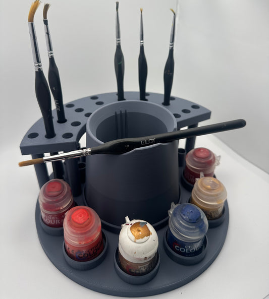 Modular Paint Station with Brush Holders and Paint Pot Storage – Fits 18ml Citadel-Style Pots - UK delivery included.