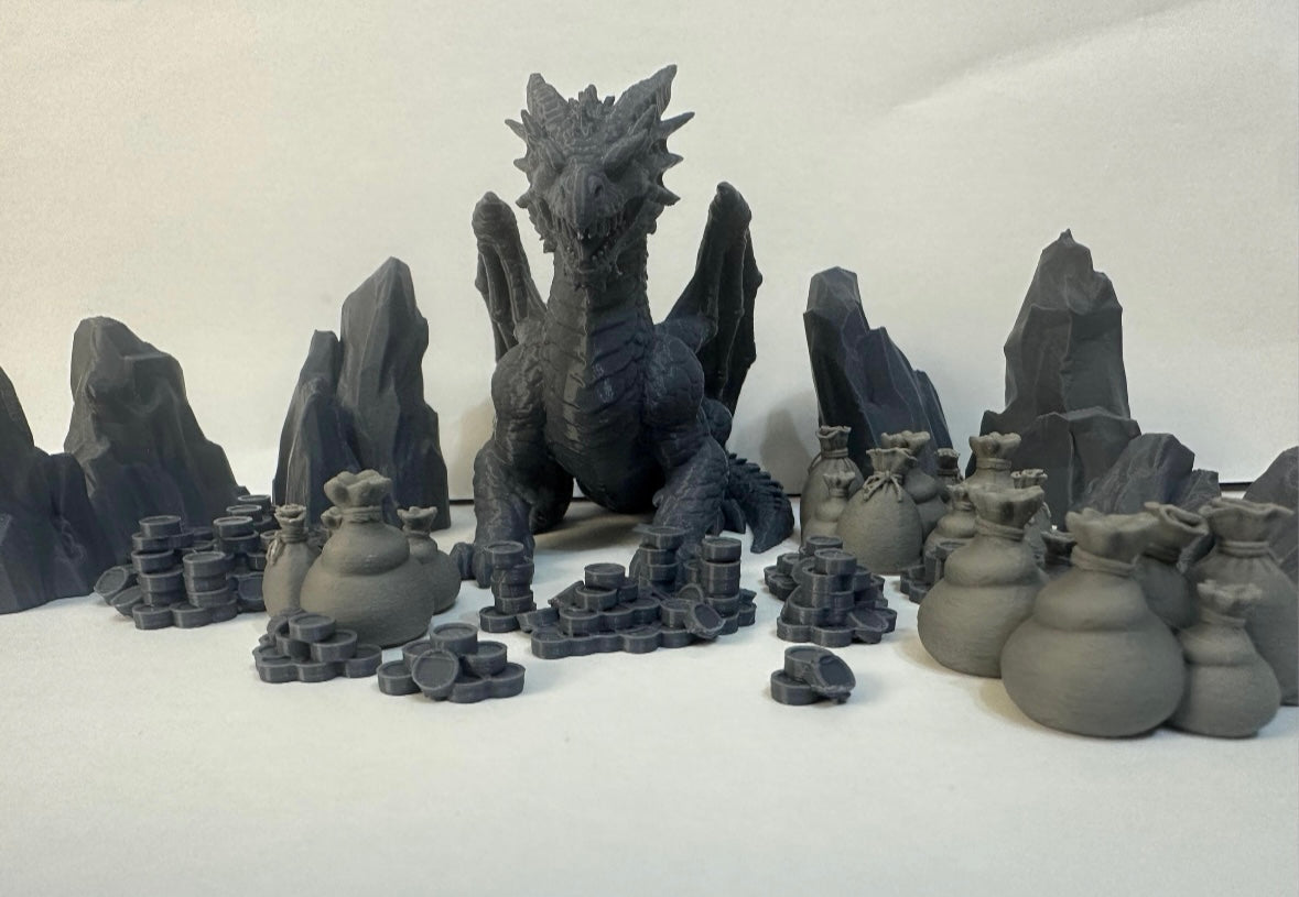 Dragon Hoard Terrain Bundle – Fantasy Dragon with Treasure Scatter for Tabletop RPGs - UK delivery included.