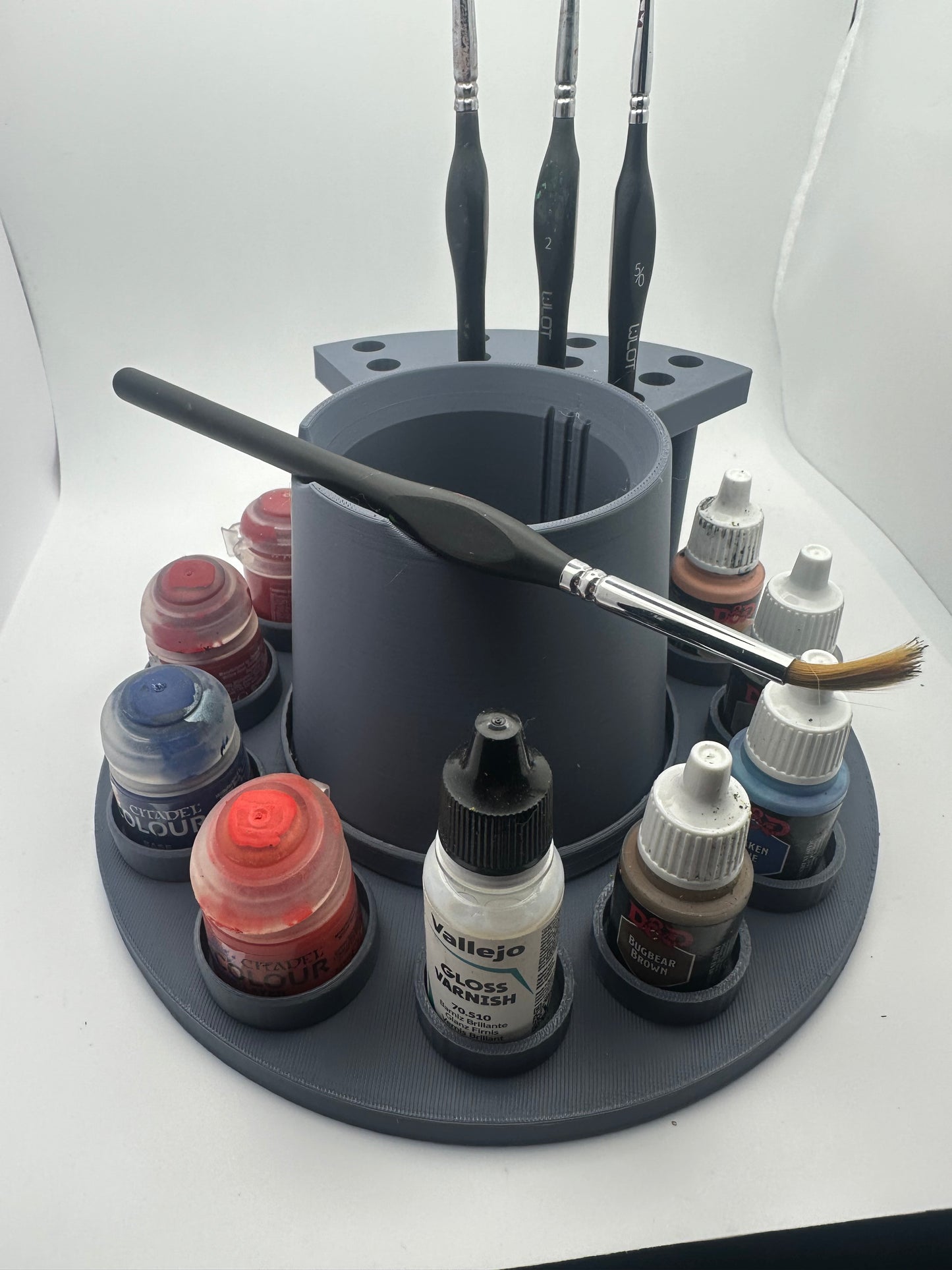 Modular Miniature Paint Station – Citadel & Vallejo Compatible, 12 Brush Holder with Water Cup – UK Delivery Included