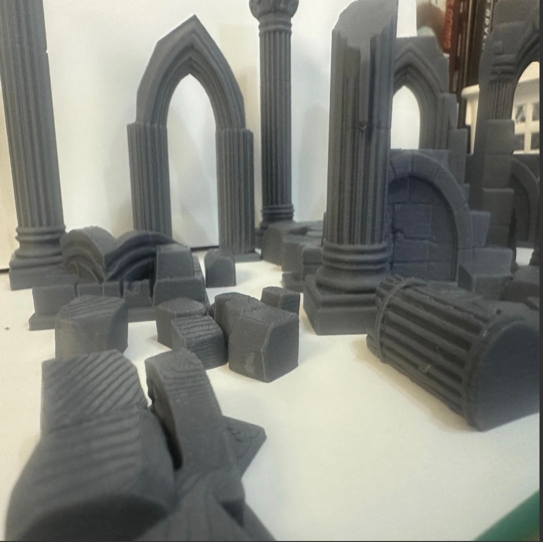 Gothic Ruins Modular Terrain Set - Unpainted Tabletop Scenery - UK delivery included.