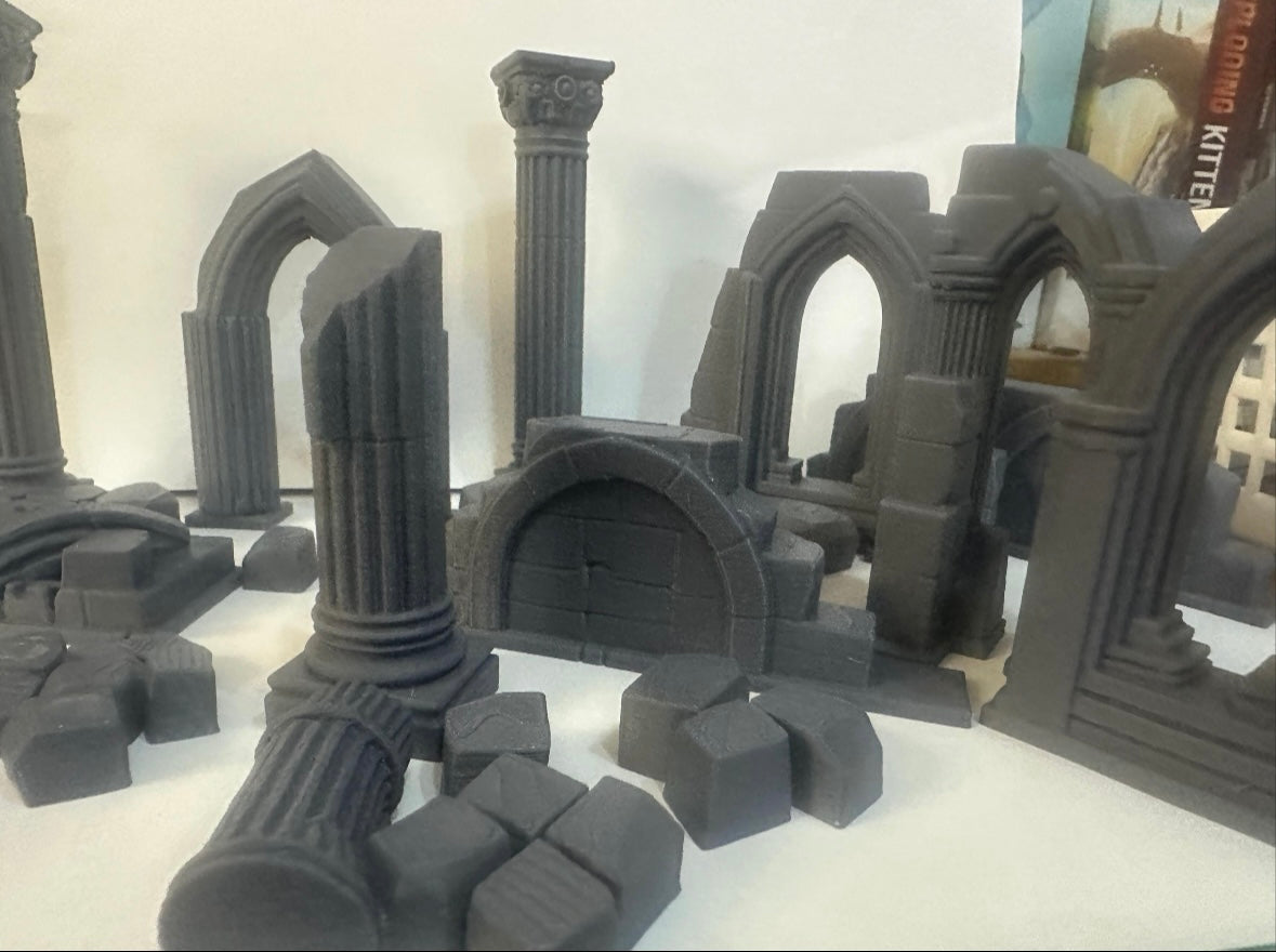 Gothic Ruins Modular Terrain Set - Unpainted Tabletop Scenery - UK delivery included.