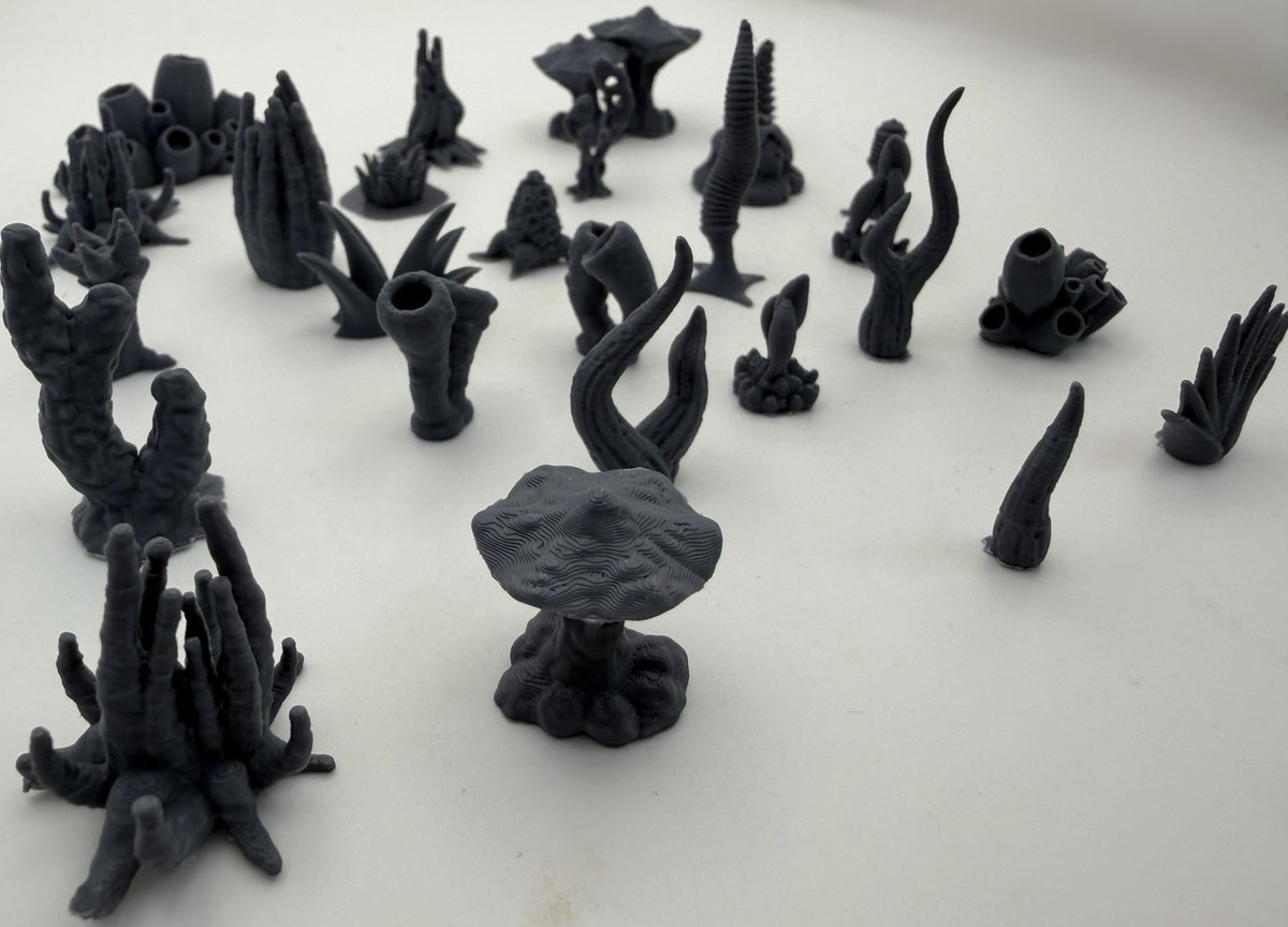 30 piece fantasy alien flora greebles set 12 arranged as a group