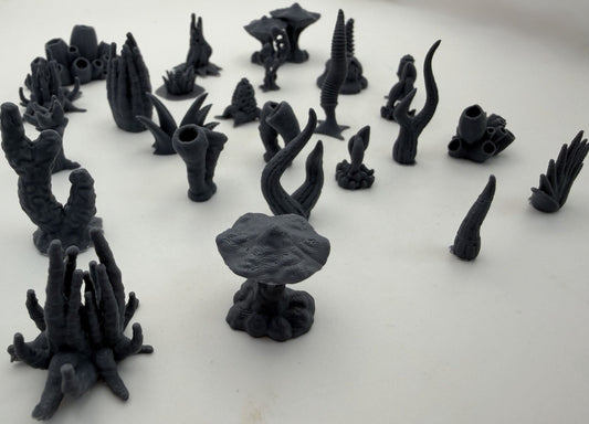 30 piece fantasy alien flora greebles set 12 arranged as a group