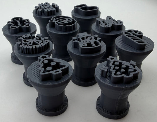 Set of 10 handled Christmas embossing stamps, 3D printed in PLA+