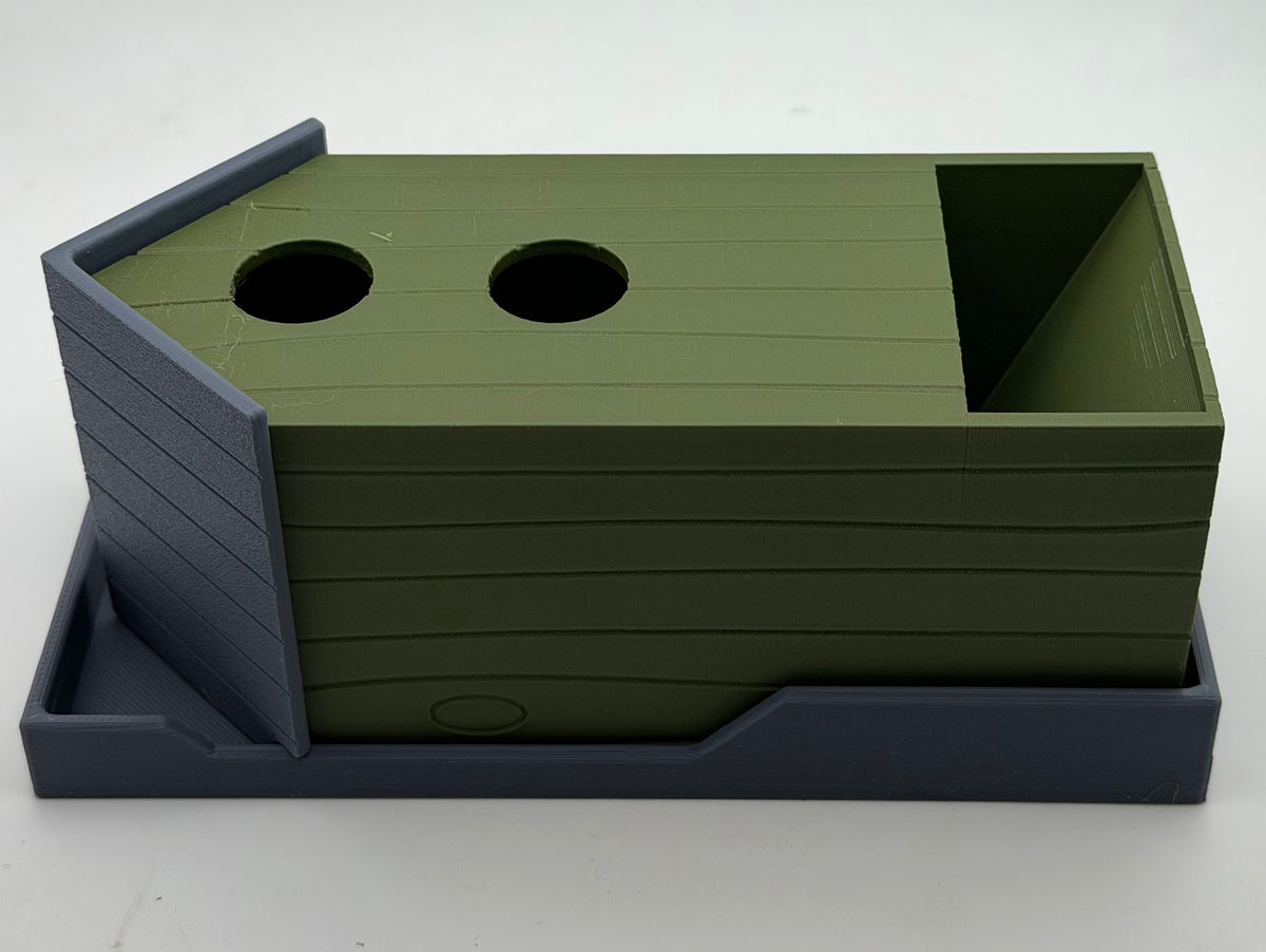 Complete three-piece organiser bundle compatible with Wingspan: central card bank, rotating egg and token organiser and birdhouse-style dice tower with tray, 3D printed in PLA+