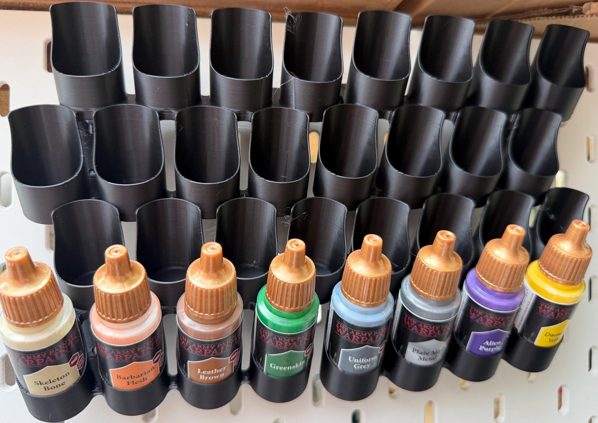 Black dropper bottle paint holders for IKEA SKÅDIS - 24 bottle capacity with paints