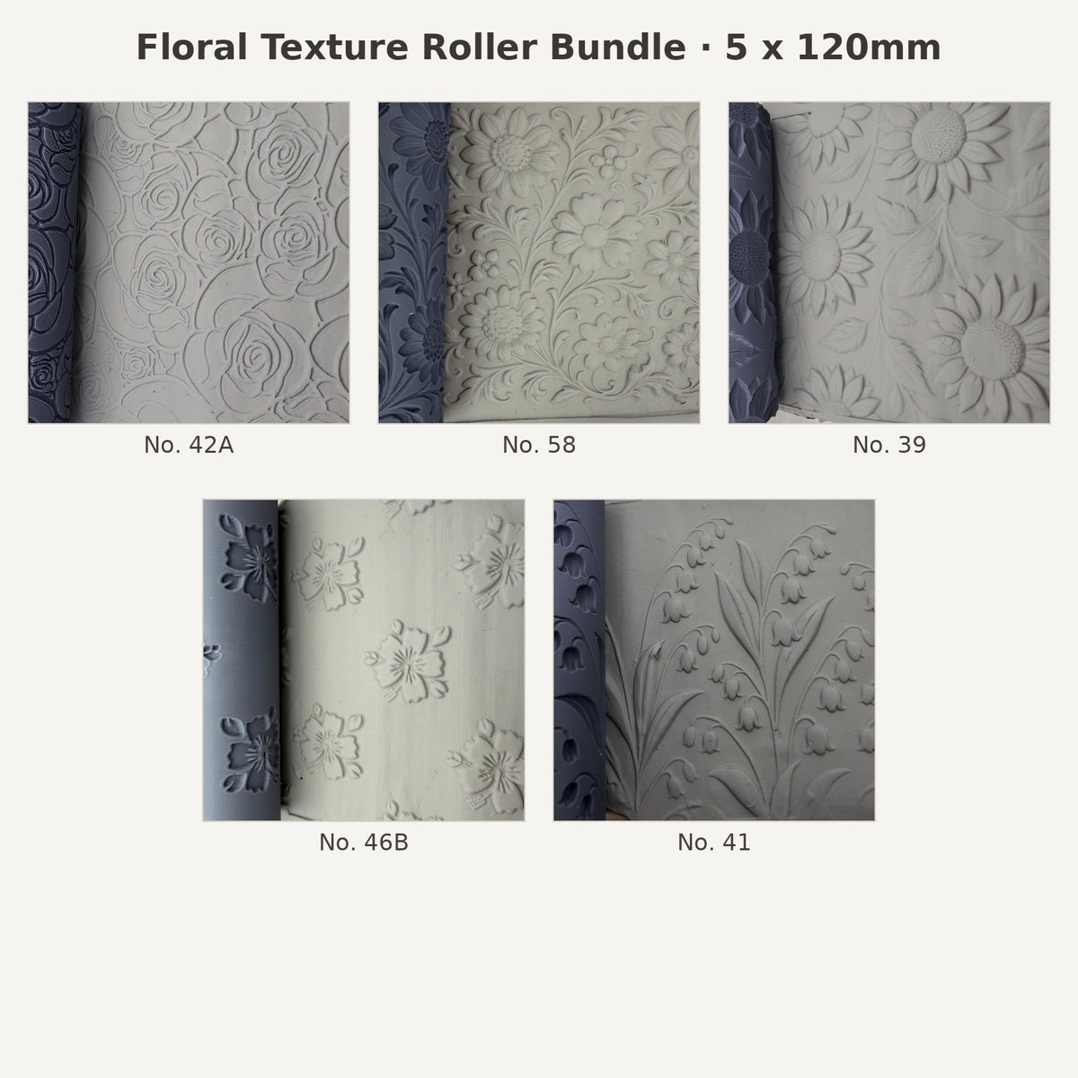 Floral texture roller bundle, 5 x 120mm