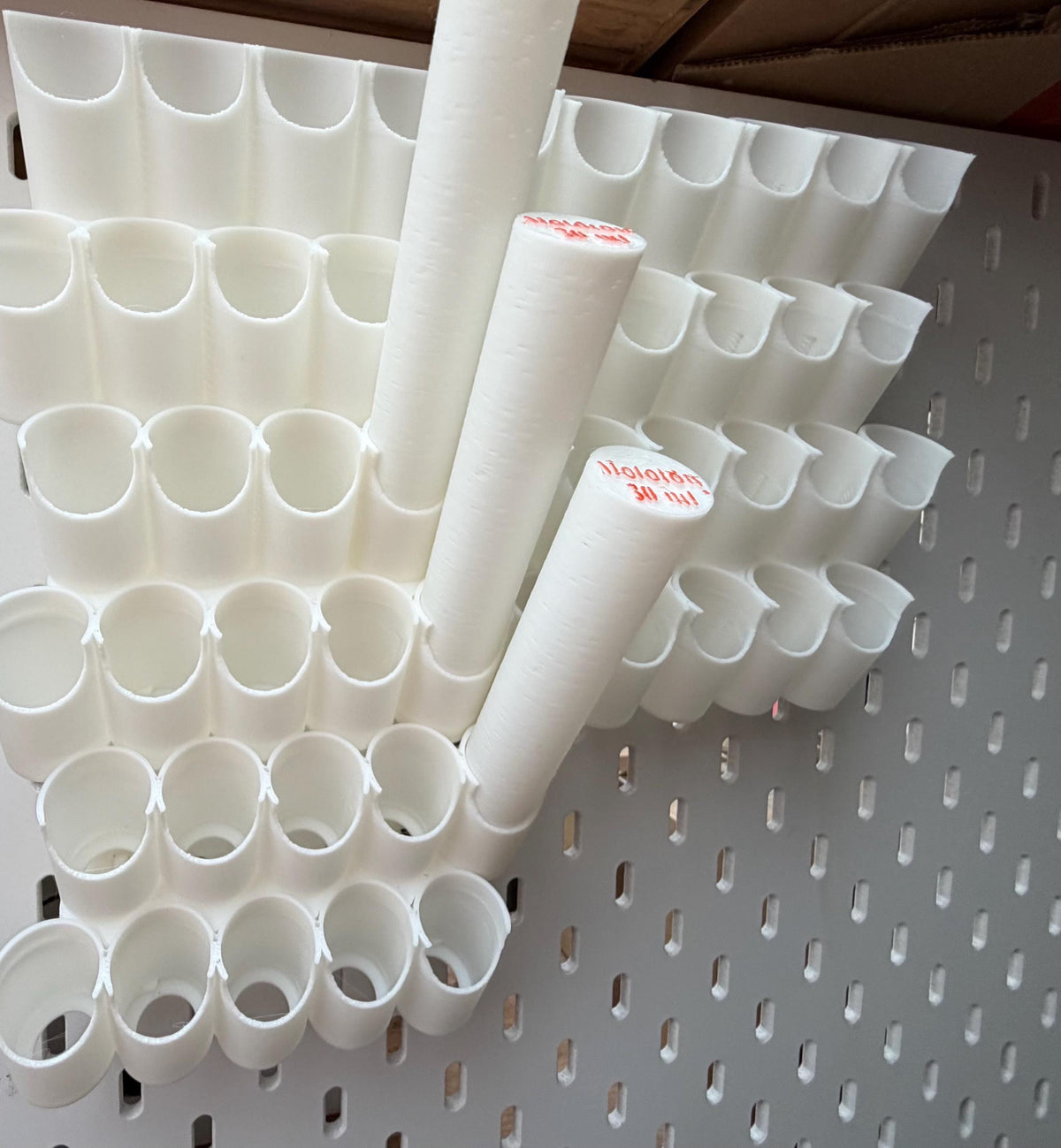 Molotow 30 ml paint bottle holders for IKEA SKÅDIS - filled angled view