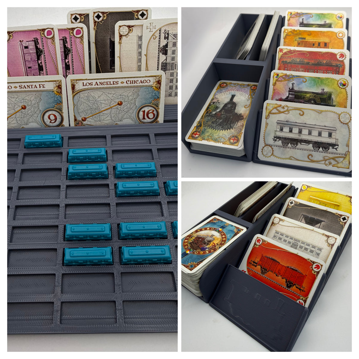Grey card organiser with grey individual-slot player tray