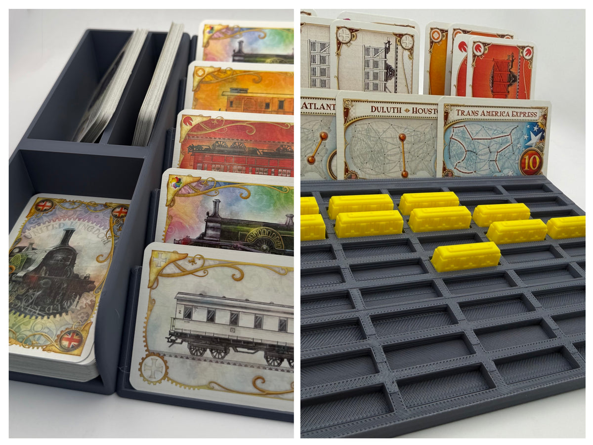 Grey card organiser with grey individual-slot player tray