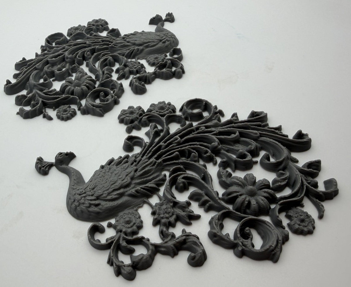 Pair Peacock Furniture Appliques Decorative Friezes Floral Scrollwork Style 9