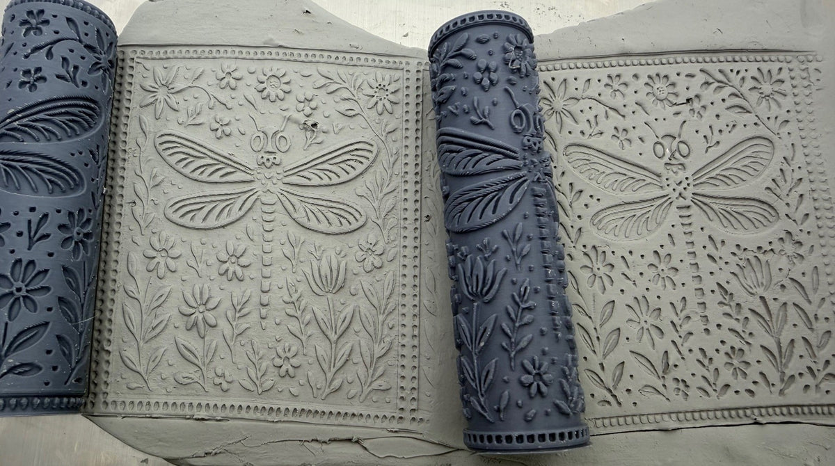 Dragonfly Floral Emboss & Deboss Texture Roller Pair No. 4