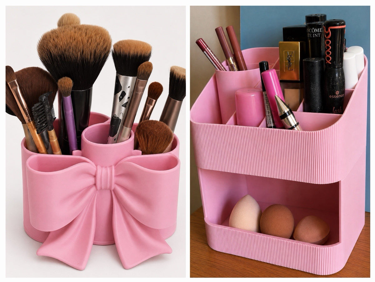 2 Piece Makeup Organiser Set 2 Tier Storage & Bow Makeup Brush Holder Vanity