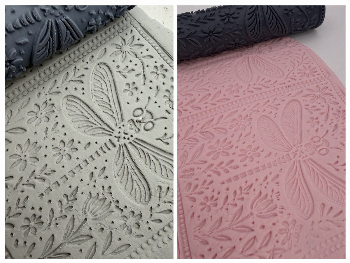 Dragonfly Floral Emboss & Deboss Texture Roller Pair No. 4