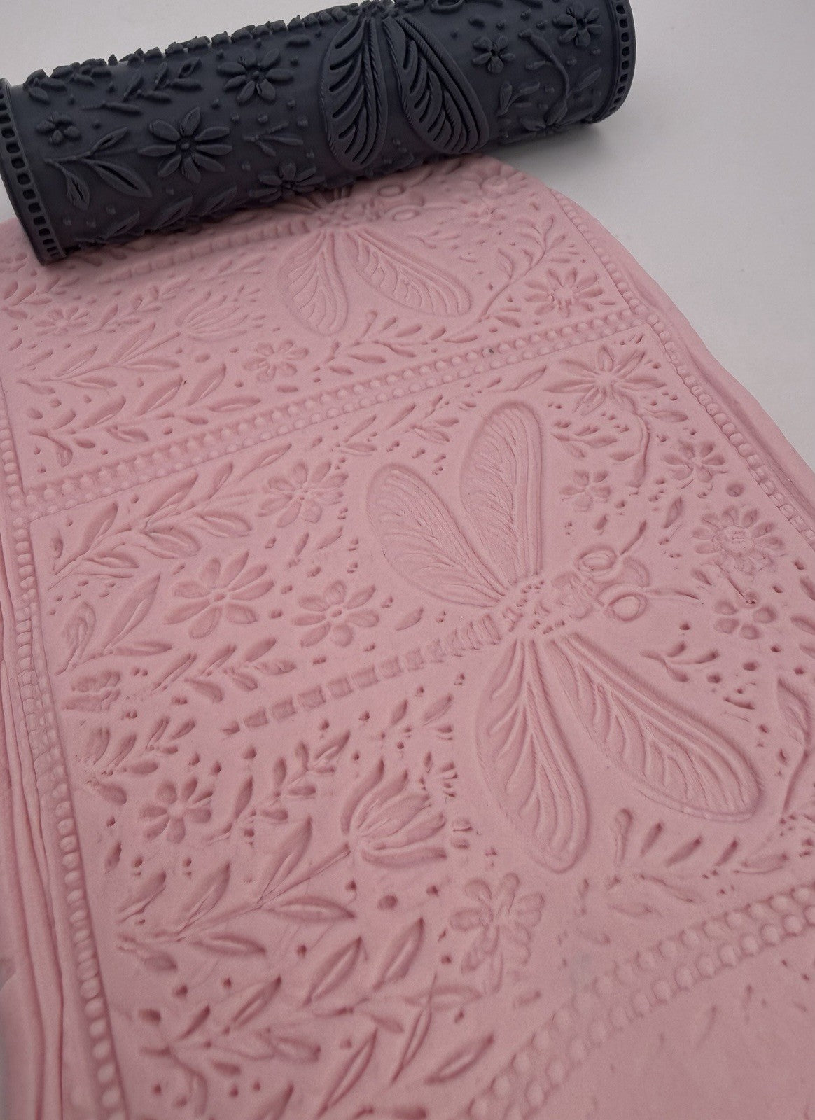 Dragonfly Floral Emboss & Deboss Texture Roller Pair No. 4