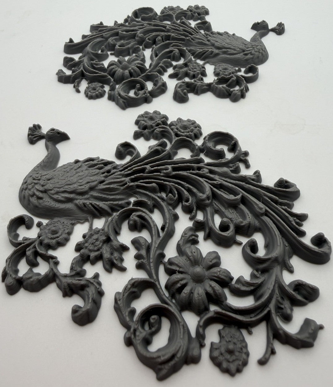 Pair Peacock Furniture Appliques Decorative Friezes Floral Scrollwork Style 9