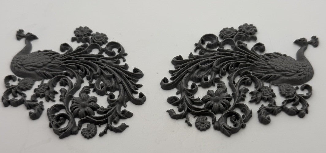Pair Peacock Furniture Appliques Decorative Friezes Floral Scrollwork Style 9