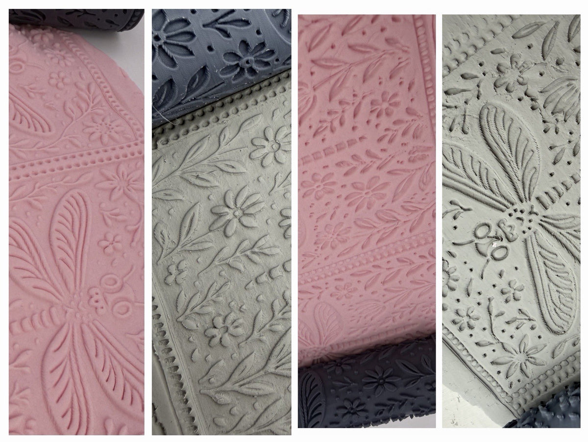 Dragonfly Floral Emboss & Deboss Texture Roller Pair No. 4