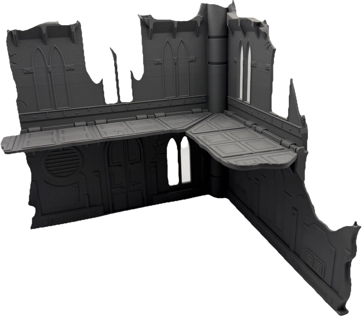Gothic Corner Ruin Terrain with Raised Platform Tabletop Wargaming Scenery