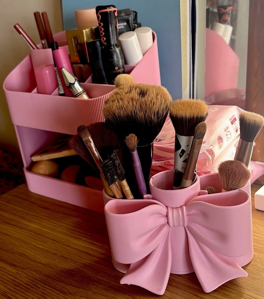 2 Piece Makeup Organiser Set 2 Tier Storage & Bow Makeup Brush Holder Vanity