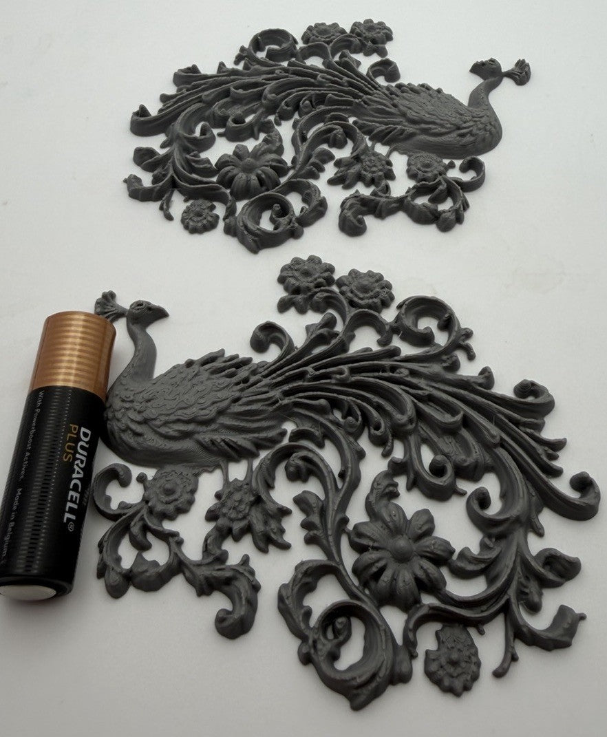 Pair Peacock Furniture Appliques Decorative Friezes Floral Scrollwork Style 9
