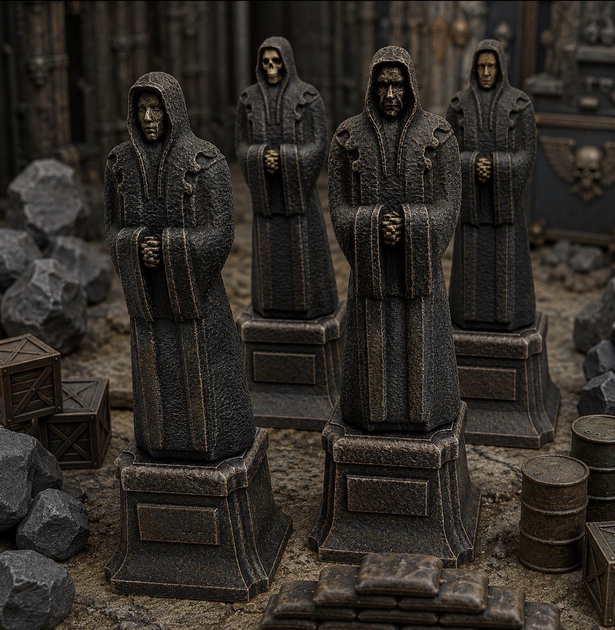 4 x 200mm Gothic Hooded Guardian Statues for Tabletop Terrain & Dioramas