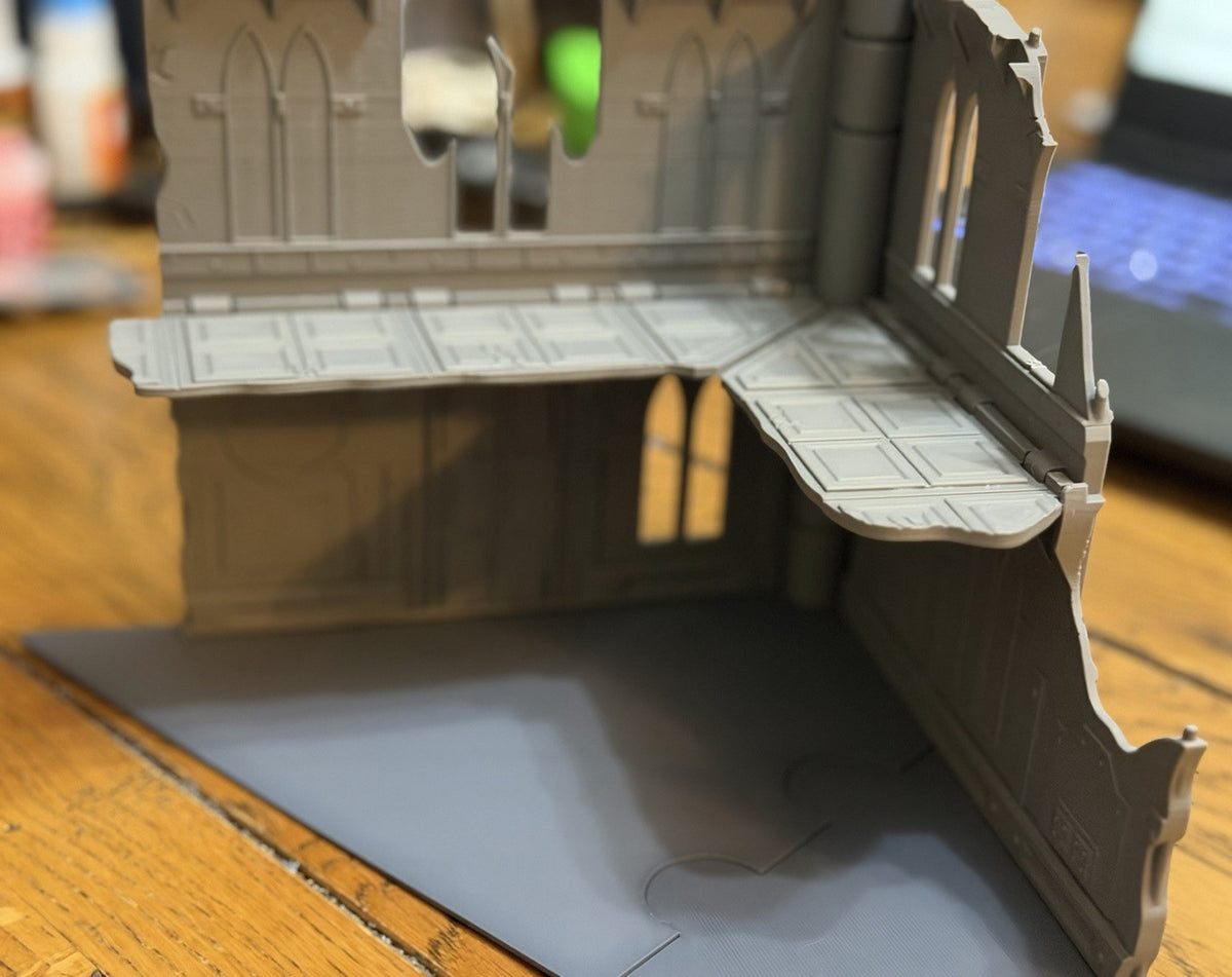 Gothic Corner Ruin Terrain with Raised Platform Tabletop Wargaming Scenery