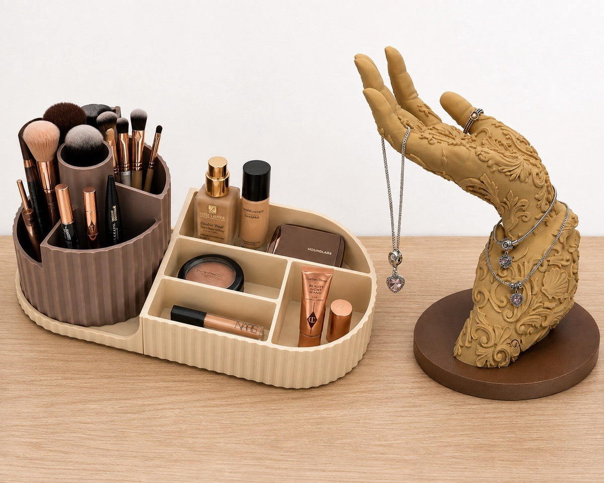 Makeup Organiser & Jewellery Hand Holder Matching Set Cosmetic Vanity Storage