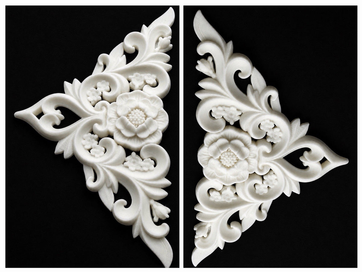 Style 2 Pair Ornate Floral Corner Frieze Appliques Victorian Furniture Decor