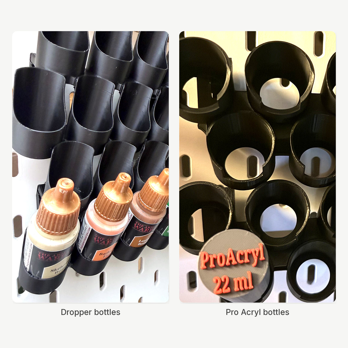 Dropper bottle holders and wide bottle holders for SKÅDIS pegboard - the holder types included in this bundle
