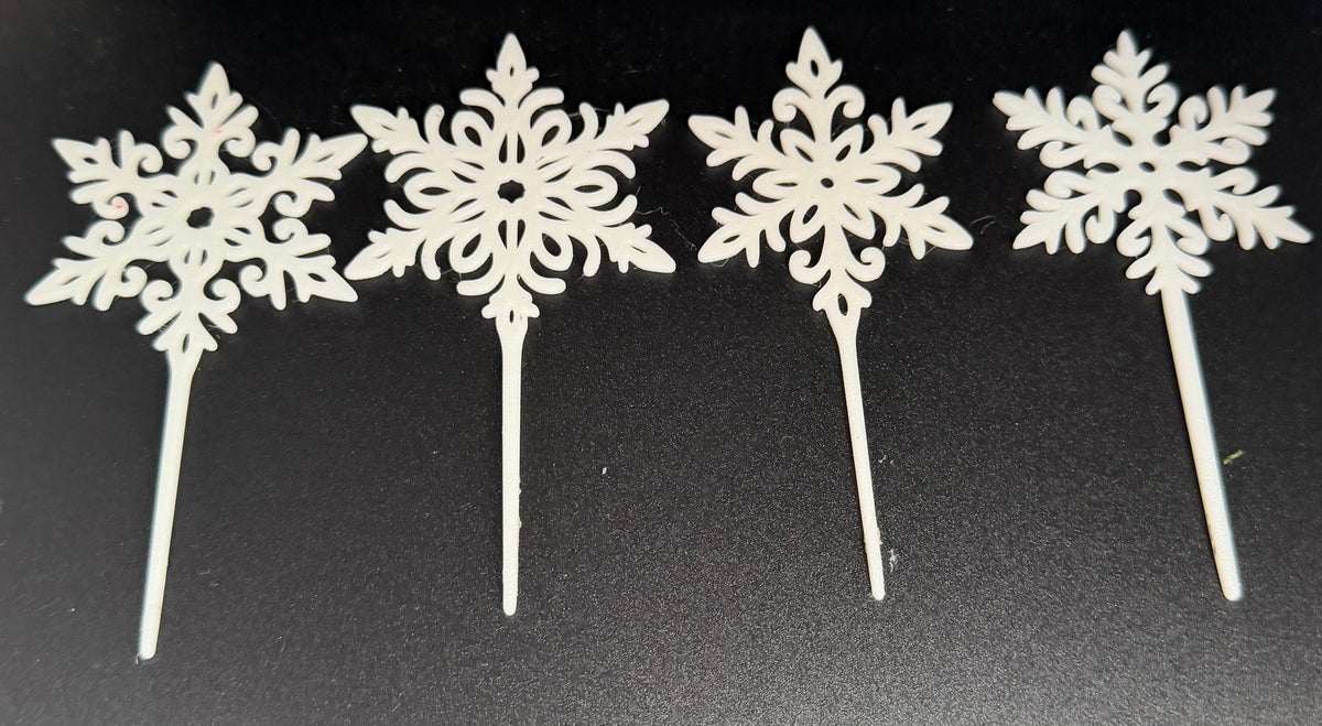 White snowflake cake topper set