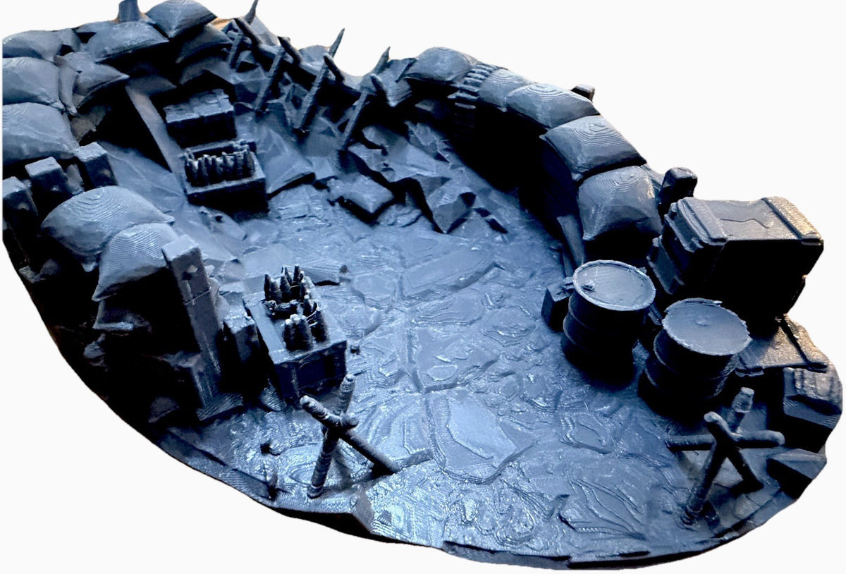 Trench warfare base from the rear showing the curved back face