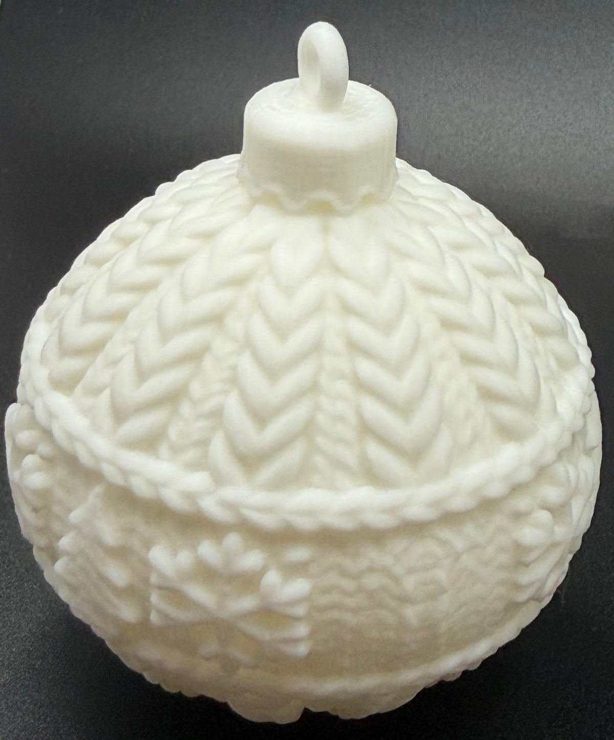 White knitted-effect 3D printed Christmas bauble