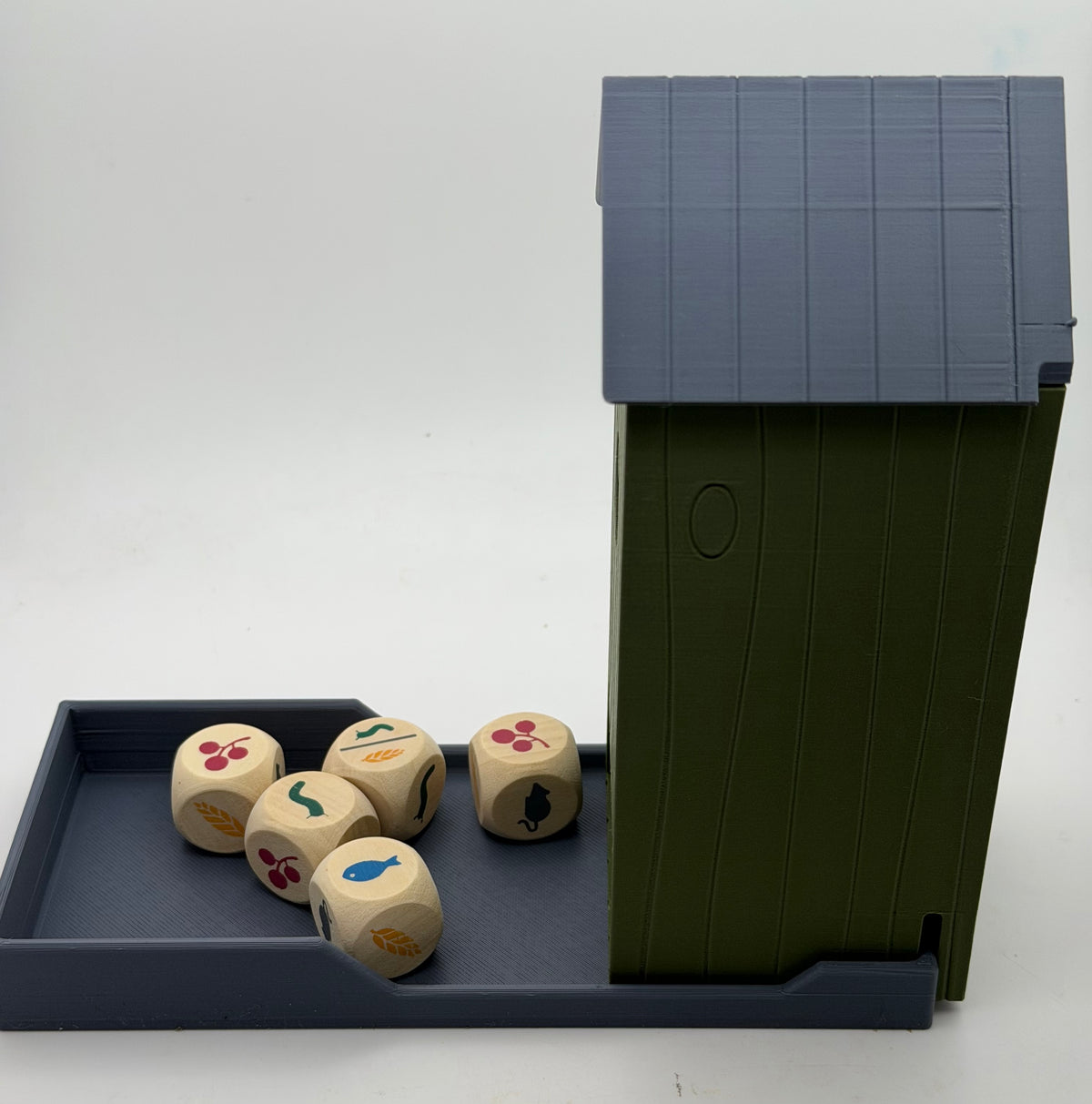 Bundle of two Wingspan-compatible accessories: birdhouse dice tower and 360° rotating egg and token organiser, 3D printed in PLA+