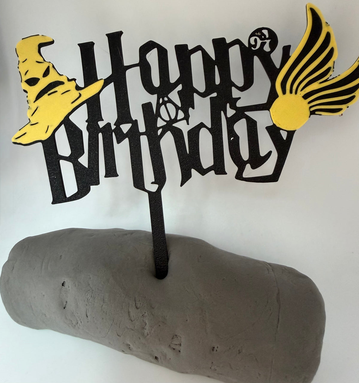 Wizard Happy Birthday cake topper in black and gold