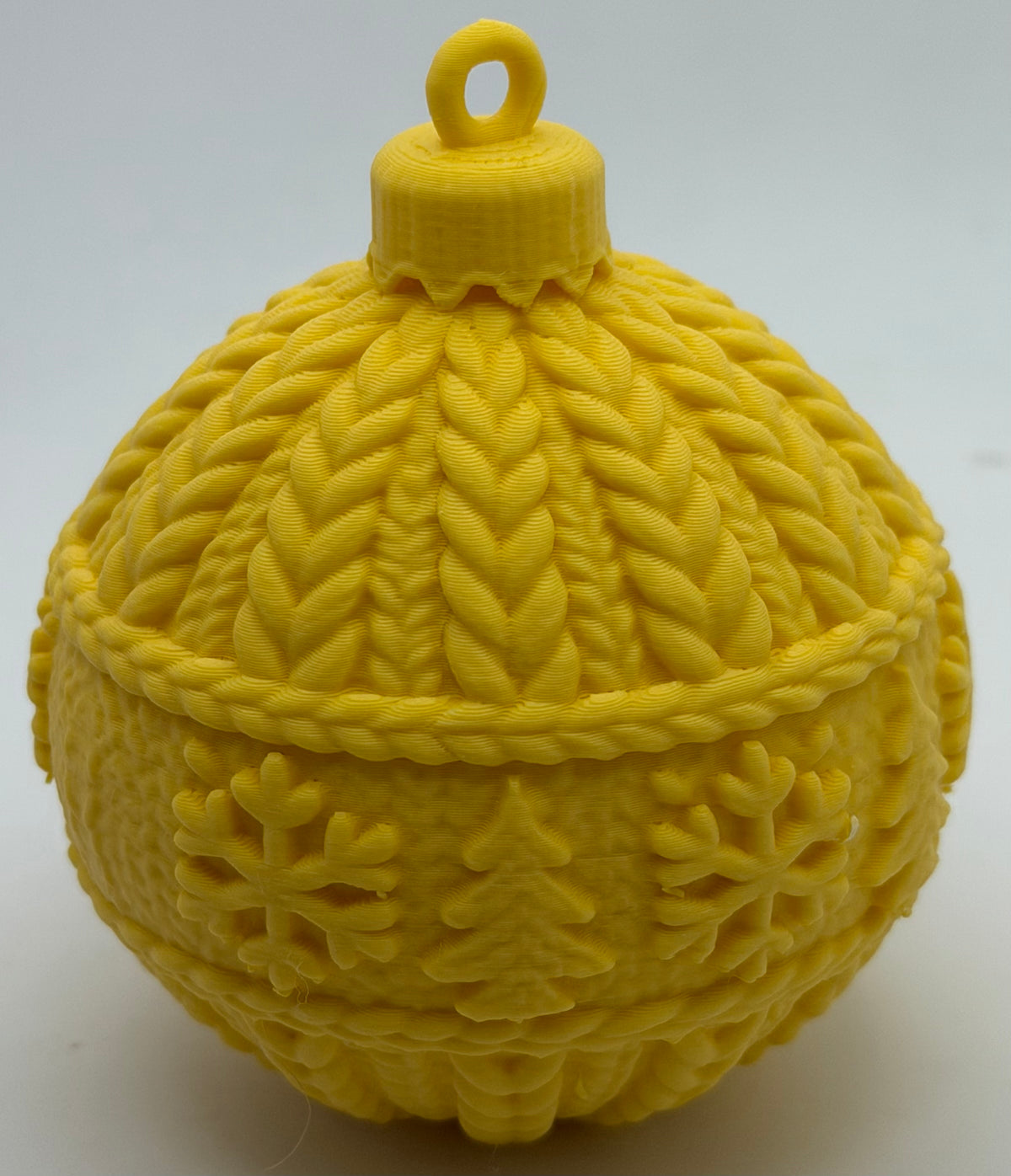 Yellow knitted-effect 3D printed Christmas bauble